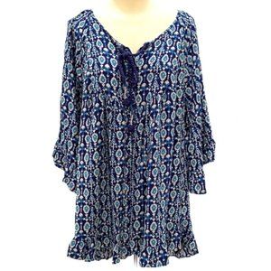 ROXY Summer Blue Aztec Boho Cover Up Dress sz S-L EUC